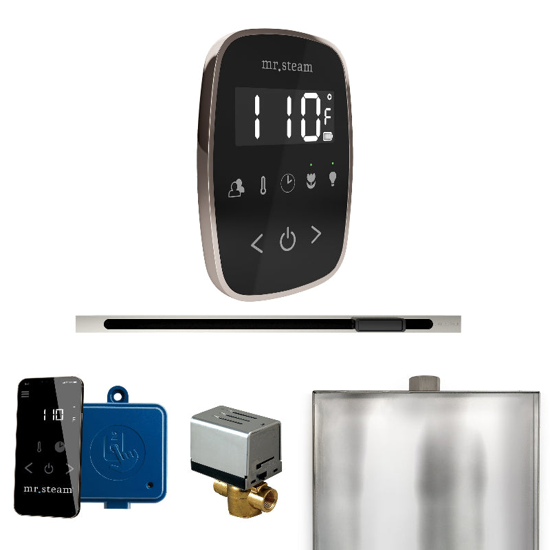 Mr Steam ButlerFlex Steam Shower Control Package with Black TempoFlex Control and Polished Nickel Linear Steamhead