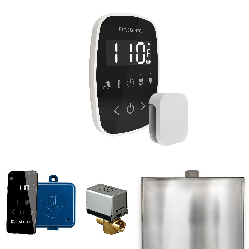 Mr Steam ButlerFlex Steam Shower Control Package with Black TempoFlex Control and White Aromasteam Steamhead