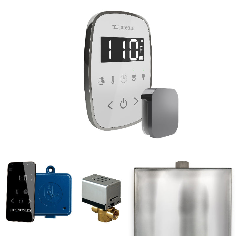 Mr Steam ButlerFlex Steam Shower Control Package with White TempoFlex Control and Brilliant Black Aromasteam Steamhead