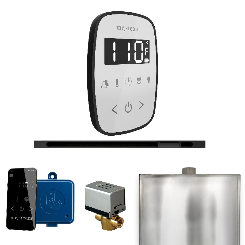 Mr Steam ButlerFlex Steam Shower Control Package with White TempoFlex Control and Matte Black Linear Steamhead