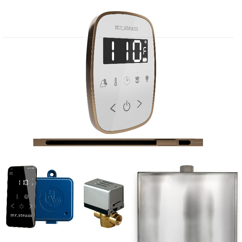 Mr Steam ButlerFlex Steam Shower Control Package with White TempoFlex Control and Nouveau Bronze Linear Steamhead