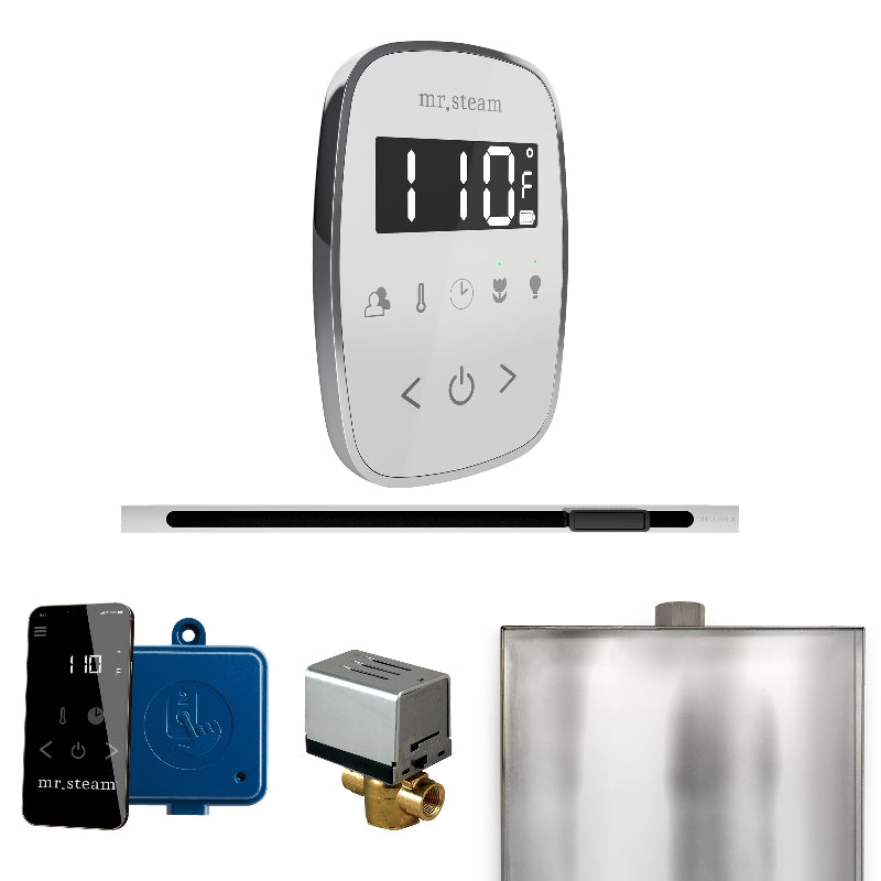 Mr Steam ButlerFlex Steam Shower Control Package with White TempoFlex Control and Polished Chrome Linear Steamhead