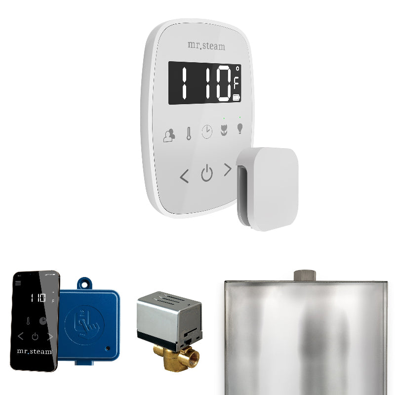 Mr Steam ButlerFlex Steam Shower Control Package with White TempoFlex Control and White Aromasteam Steamhead