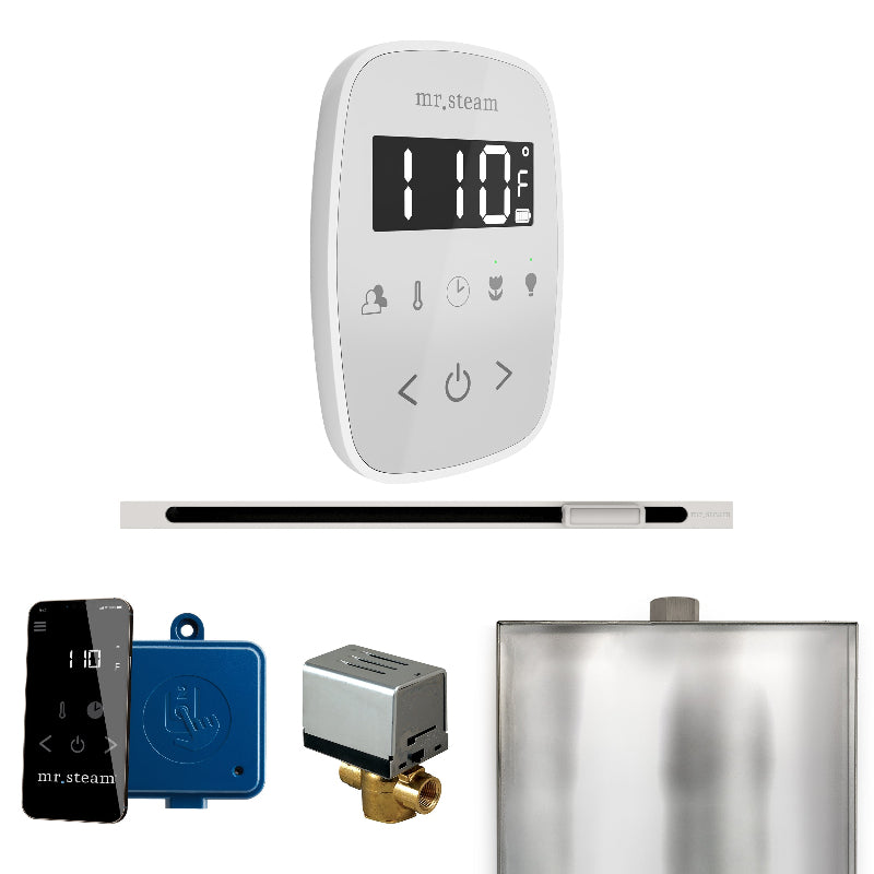 Mr Steam ButlerFlex Steam Shower Control Package with White TempoFlex Control and White Linear Steamhead