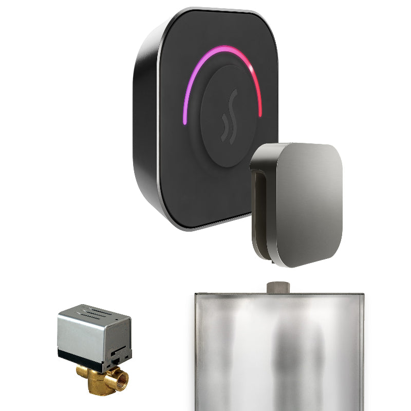 Mr Steam ButlerTouch Steam Shower Control Package with Black TempoTouch Control and Satin Steel Aromasteam Steamhead