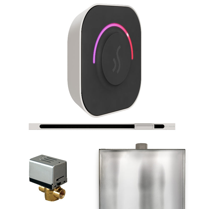 Mr Steam ButlerTouch Steam Shower Control Package with Black TempoTouch Control and White Linear Steamhead