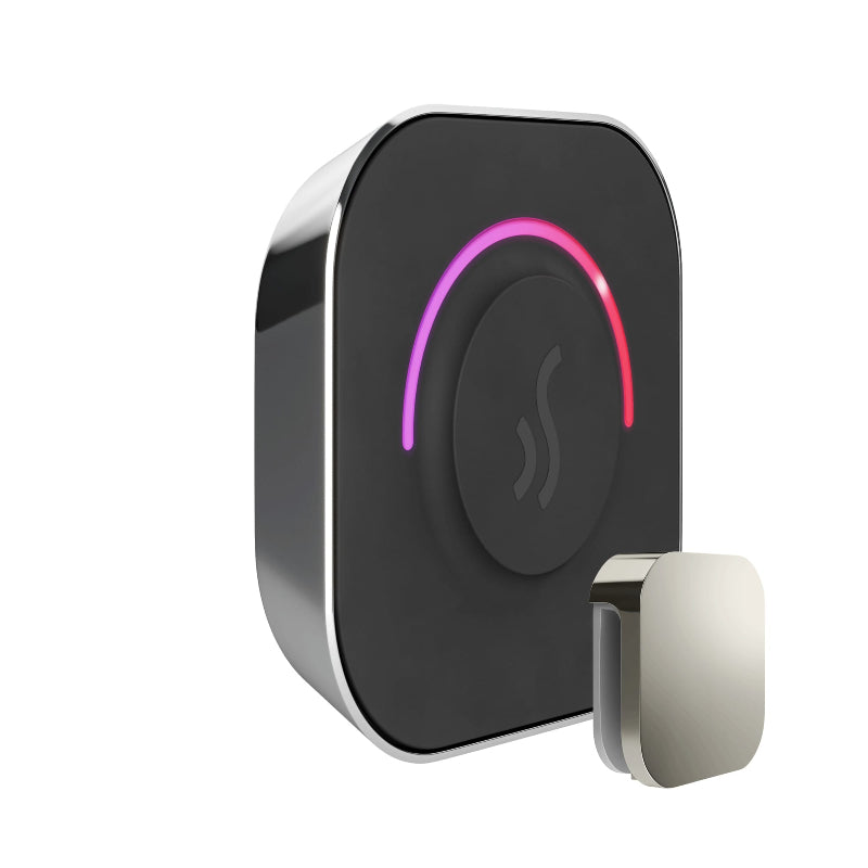 Mr Steam Corner View of TempoTouch Steam Shower Control with Aroma Steamhead