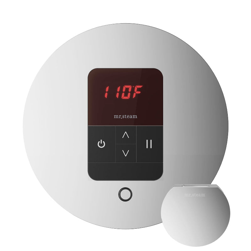 Mr Steam Front View of iTempo Steam Shower Control with Aroma Designer Steamhead