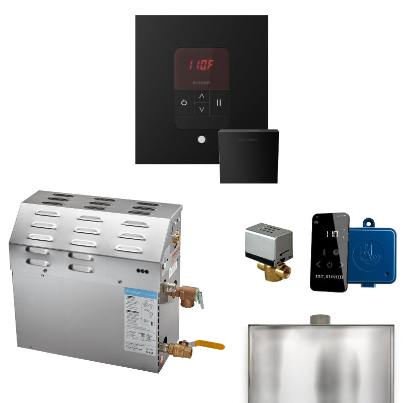 Mr Steam MS 10 kW (10000 W) Steam Shower Generator Package with Square Matte Black iTempo Control and Accessories