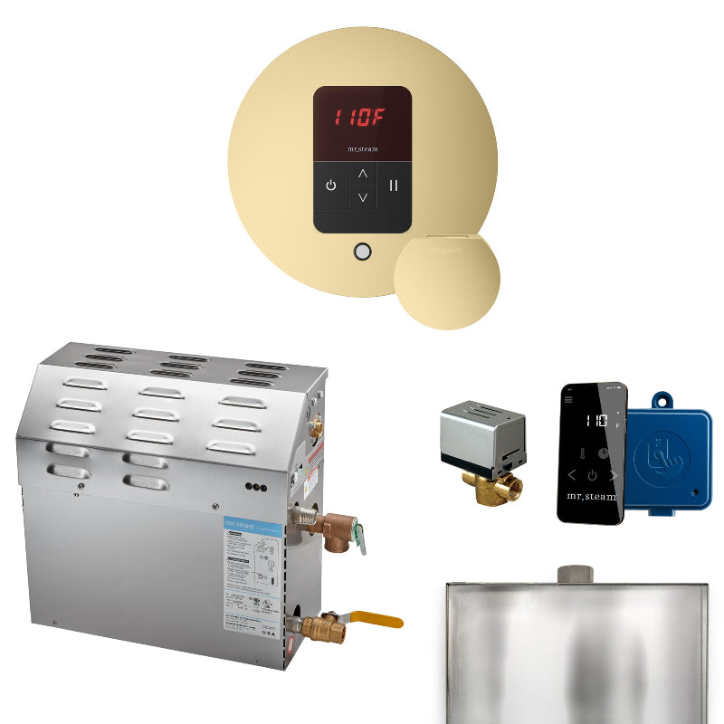 Mr Steam MS 6 Kw Steam Shower Generator Package With Round Satin Brass Itempo Control and Accessories