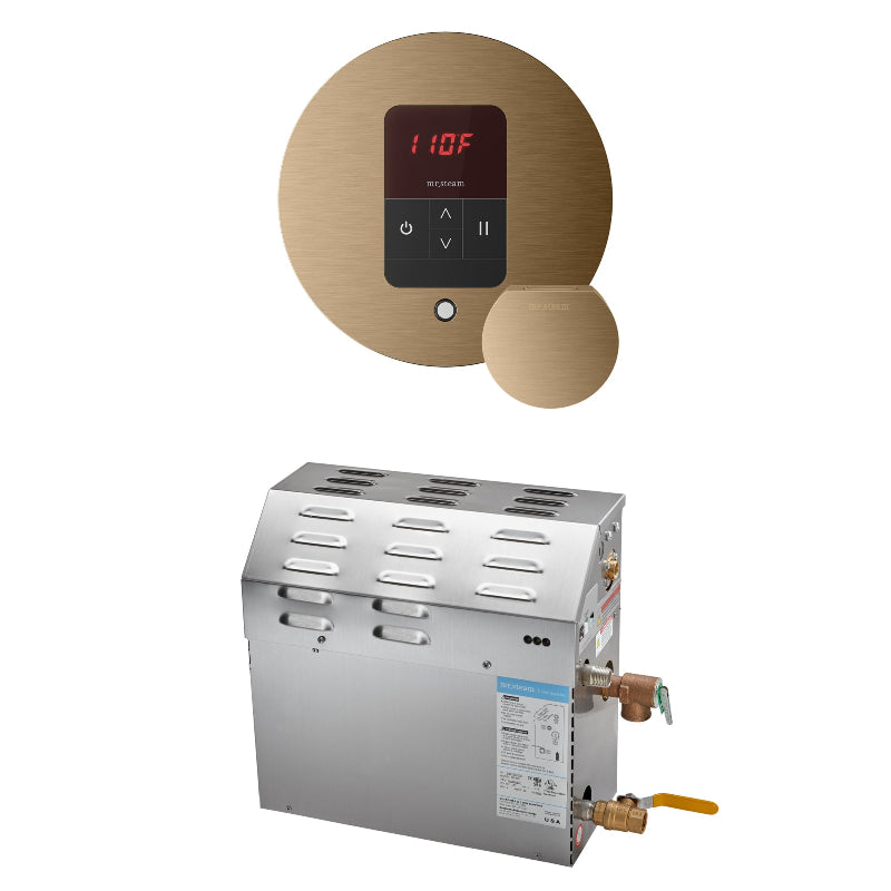 Mr Steam MS 9 kW (9000 W) Steam Shower Generator Package with Round Brushed Bronze iTempo Control