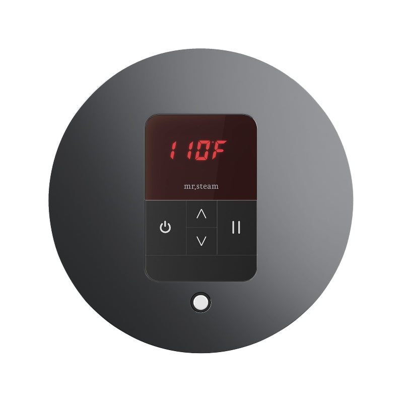 Mr Steam Round iTempo Steam Shower Control with Aroma Designer Steamhead in Brilliant Black