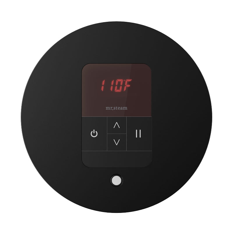 Mr Steam Round iTempo Steam Shower Control with Aroma Designer Steamhead in Matte Black