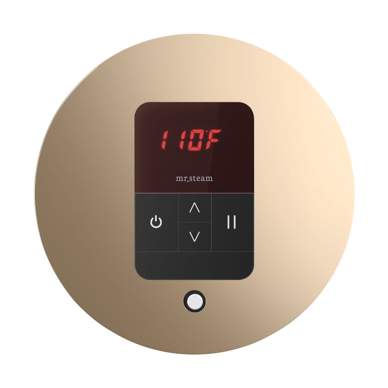 Mr Steam Round iTempo Steam Shower Control with Aroma Designer Steamhead in Polished Gold