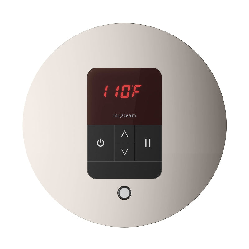 Mr Steam Round iTempo Steam Shower Control with Aroma Designer Steamhead in Polished Nickel