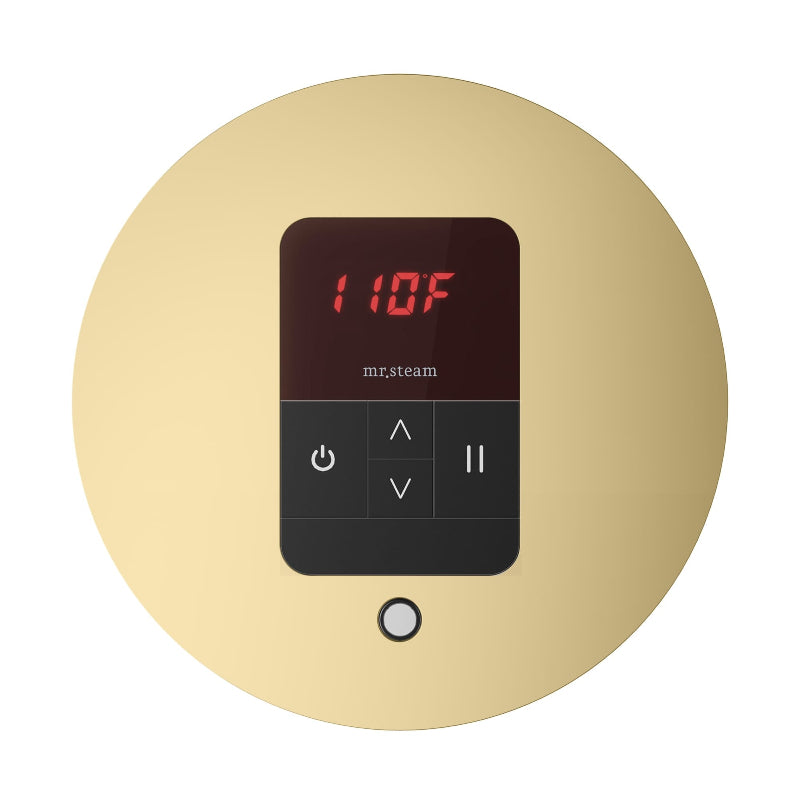 Mr Steam Round iTempo Steam Shower Control with Aroma Designer Steamhead in Satin Brass