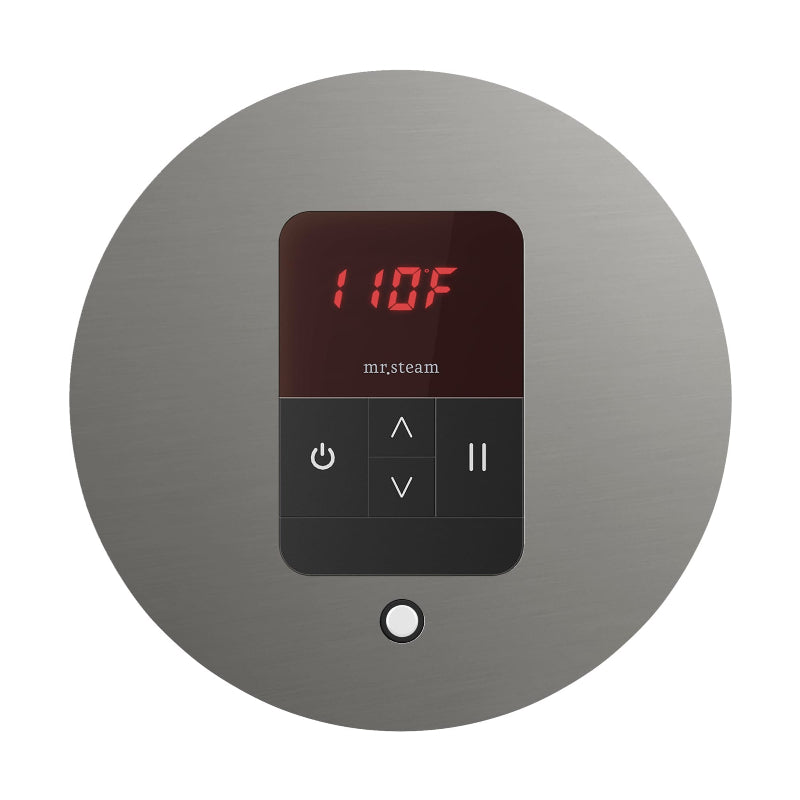 Mr Steam Round iTempo Steam Shower Control with Aroma Designer Steamhead in Satin Steel