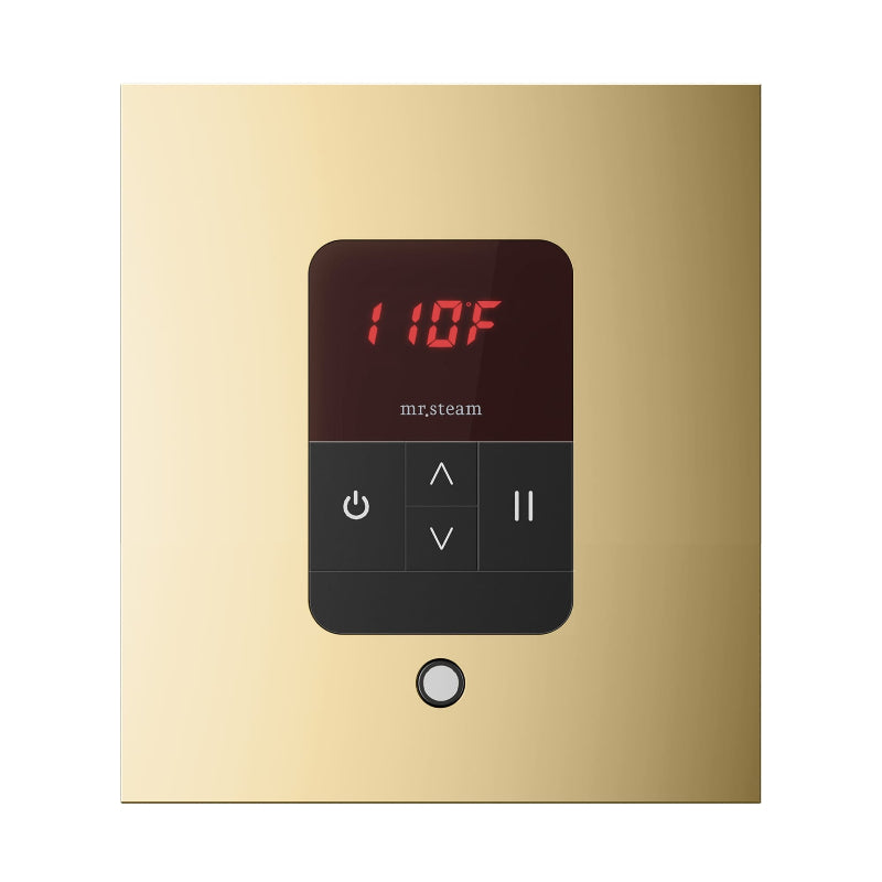 Mr Steam Square iTempo Steam Shower Control with Aroma Designer Steamhead in Polished Brass