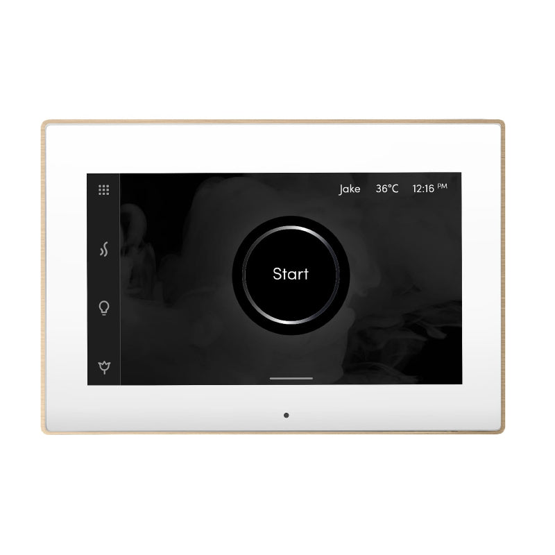 Mr Steam White iSteamX Steam Shower Control with Brushed Bronze Aroma Steamhead