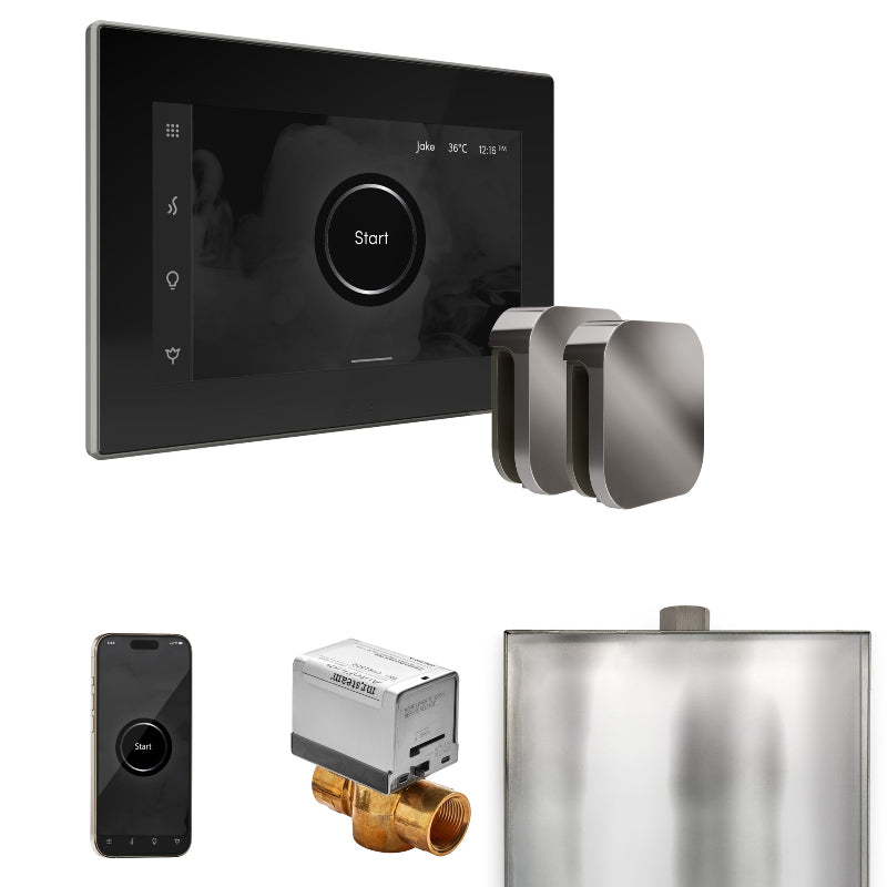 Mr Steam XButler Max Steam Shower Control Package with Black iSteamX Control and Brilliant Black Aromasteam Steamhead
