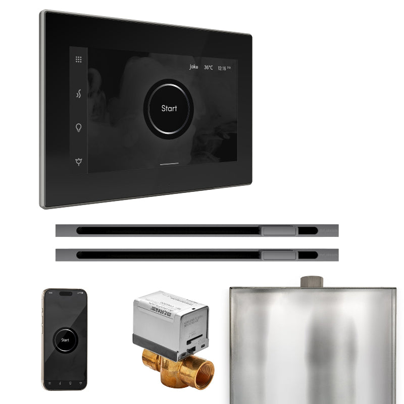 Mr Steam XButler Max Steam Shower Control Package with Black iSteamX Control and Brilliant Black Linear Steamhead