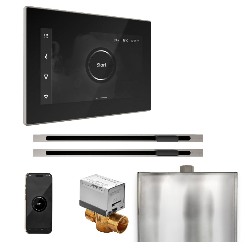Mr Steam XButler Max Steam Shower Control Package with Black iSteamX Control and Brushed Nickel Linear Steamhead