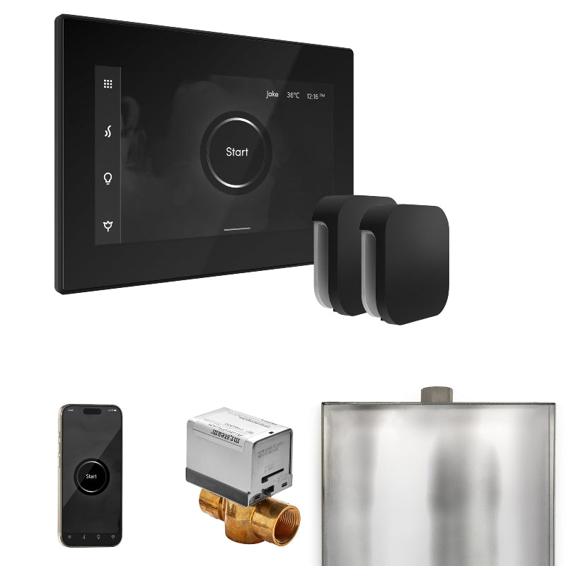 Mr Steam XButler Max Steam Shower Control Package with Black iSteamX Control and Matte Black Aromasteam Steamhead