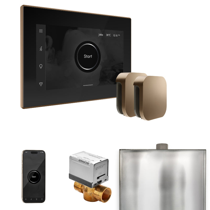Mr Steam XButler Max Steam Shower Control Package with Black iSteamX Control and Nouveau Bronze Aromasteam Steamhead