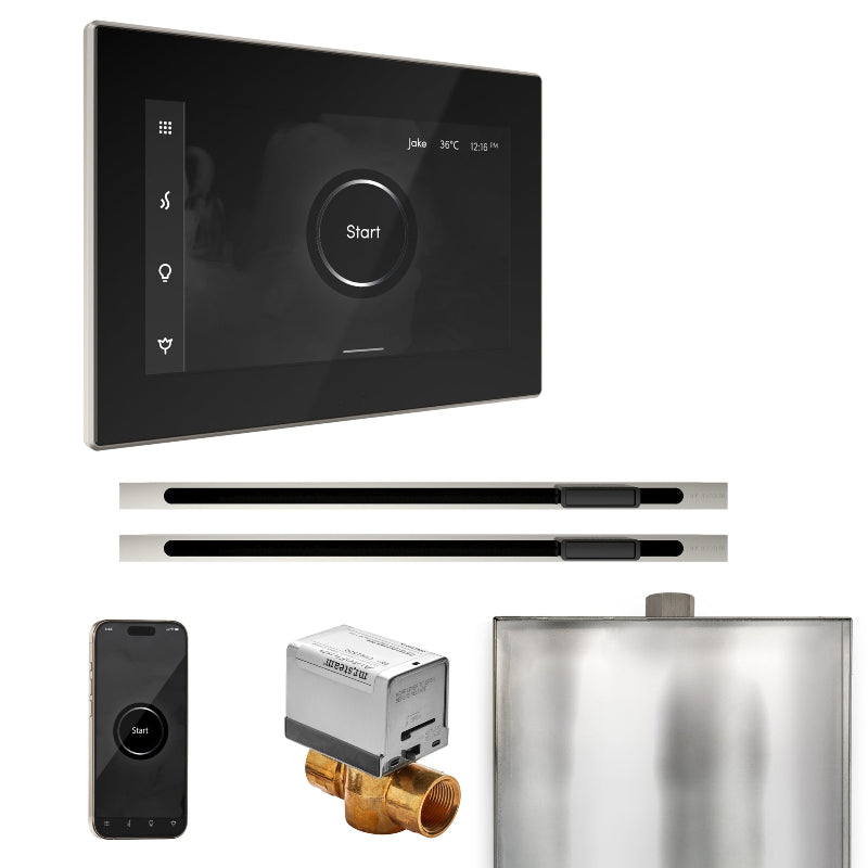 Mr Steam XButler Max Steam Shower Control Package with Black iSteamX Control and Polished Nickel Linear Steamhead