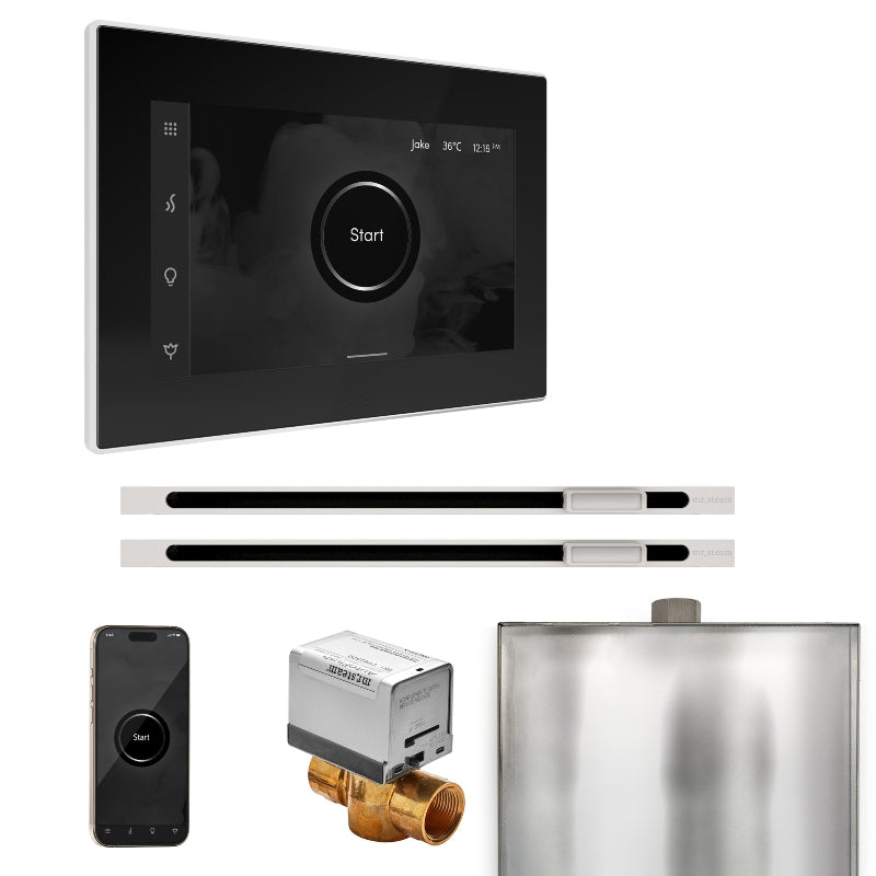 Mr Steam XButler Max Steam Shower Control Package with Black iSteamX Control and White Linear Steamhead