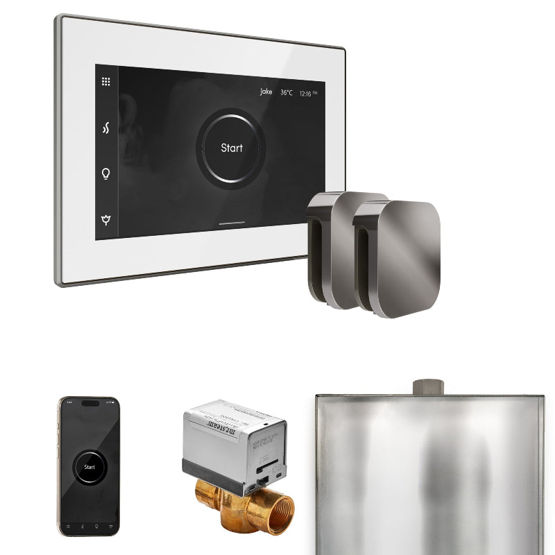 Mr Steam XButler Max Steam Shower Control Package with White iSteamX Control and Brilliant Black Aromasteam Steamhead