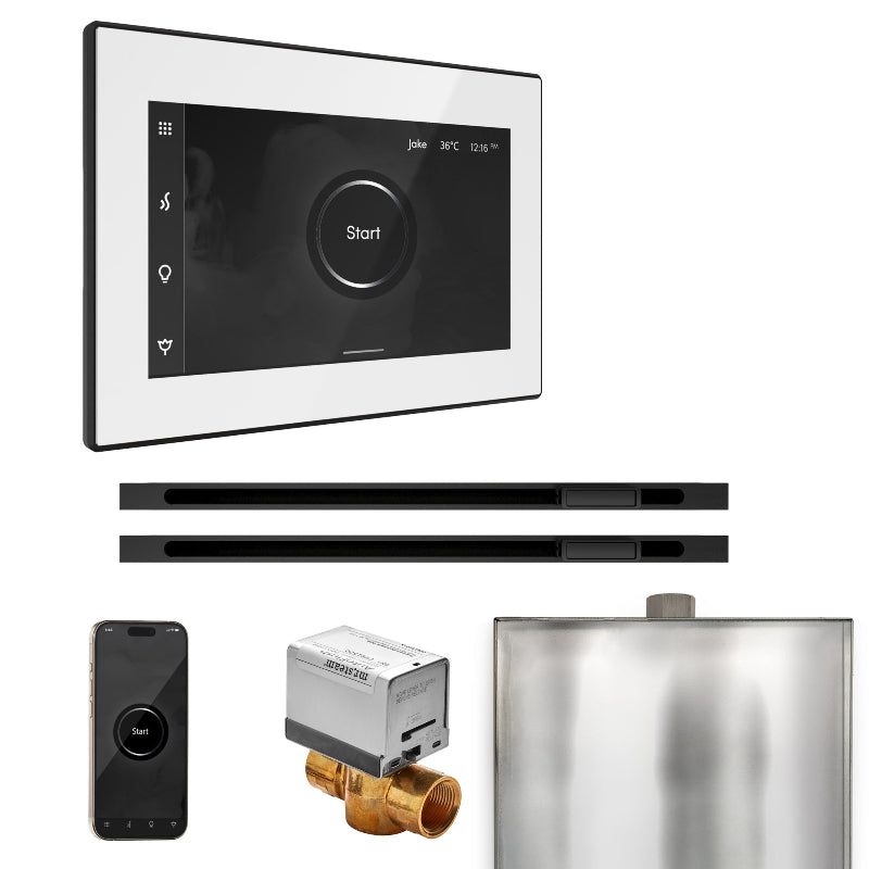 Mr Steam XButler Max Steam Shower Control Package with White iSteamX Control and Matte Black Linear Steamhead