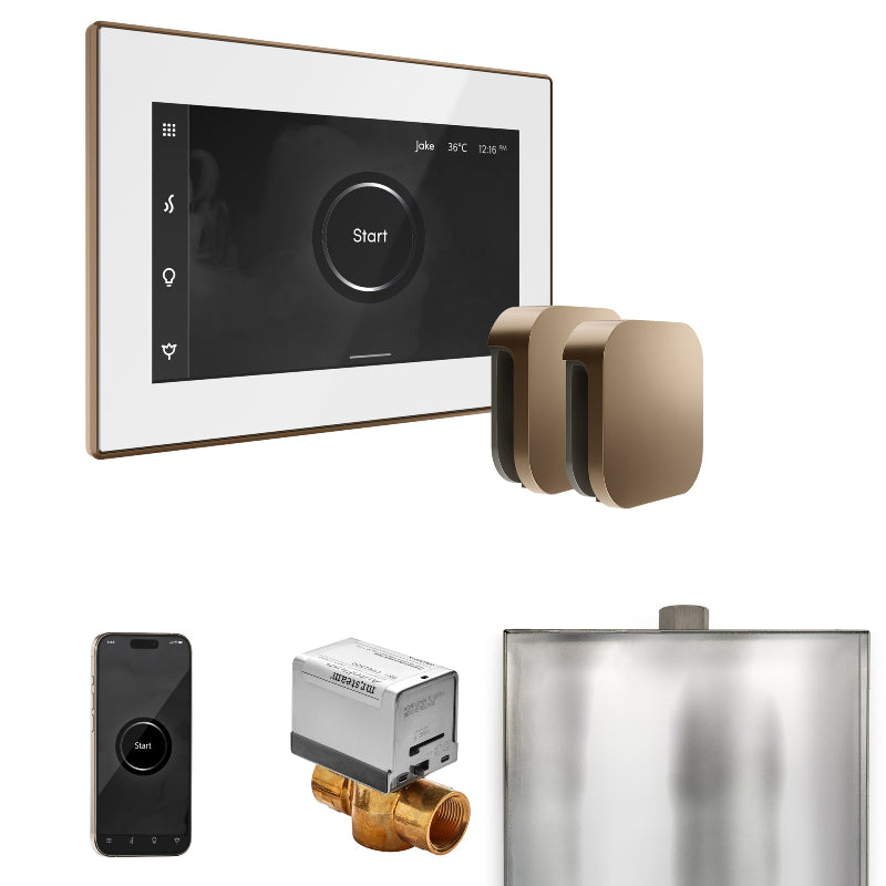 Mr Steam XButler Max Steam Shower Control Package with White iSteamX Control and Nouveau Bronze Aromasteam Steamhead