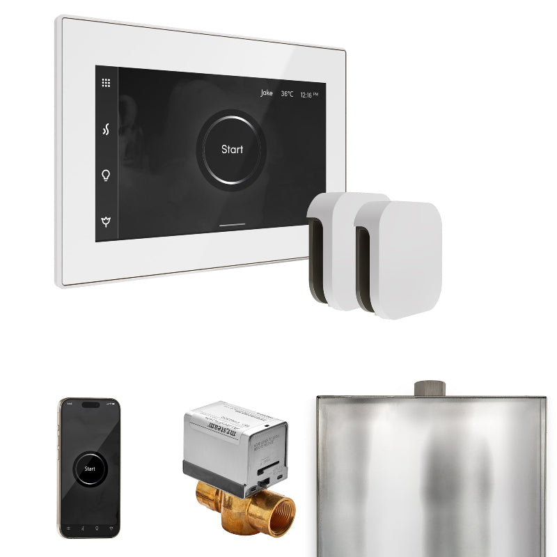 Mr Steam XButler Max Steam Shower Control Package with White iSteamX Control and White Aromasteam Steamhead