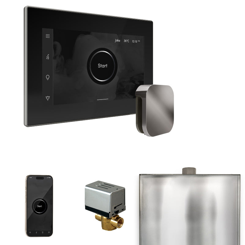 Mr Steam XButler Steam Shower Control Package with Black iSteamX Control and Brilliant Black Aromasteam Steamhead