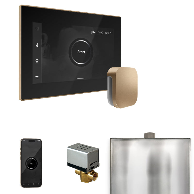 Mr Steam XButler Steam Shower Control Package with Black iSteamX Control and Brushed Bronze Aromasteam Steamhead