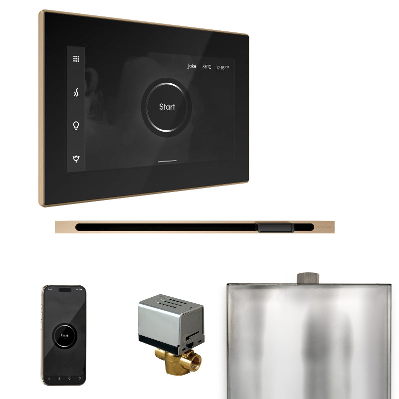 Mr Steam XButler Steam Shower Control Package with Black iSteamX Control and Brushed Bronze Linear Steamhead