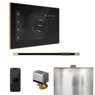 Mr Steam XButler Steam Shower Control Package with Black iSteamX Control and Brushed Bronze Linear Steamhead