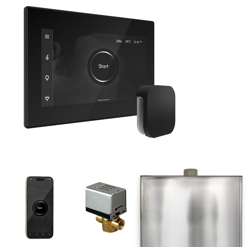 Mr Steam XButler Steam Shower Control Package with Black iSteamX Control and Matte Black Aromasteam Steamhead