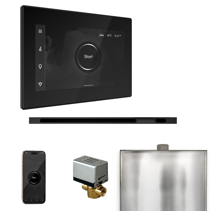 Mr Steam XButler Steam Shower Control Package with Black iSteamX Control and Matte Black Linear Steamhead