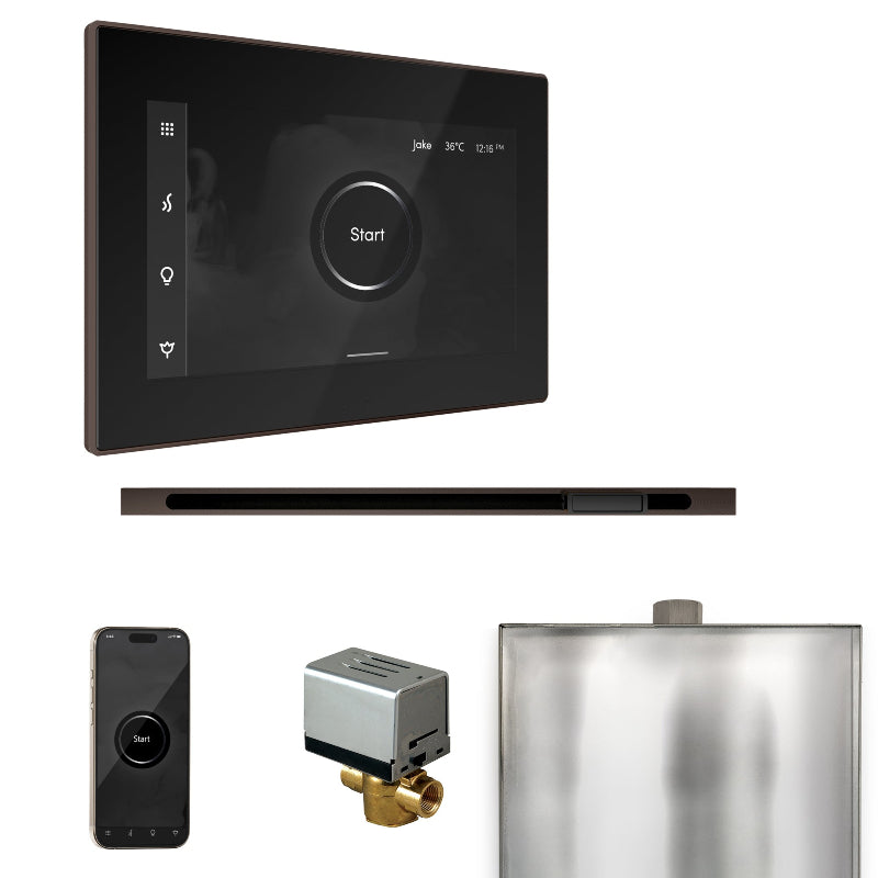 Mr Steam XButler Steam Shower Control Package with Black iSteamX Control and Oil Rubbed Bronze Linear Steamhead