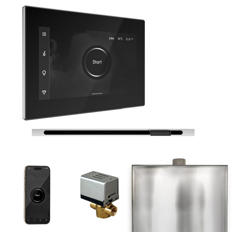Mr Steam XButler Steam Shower Control Package with Black iSteamX Control and Polished Chrome Linear Steamhead