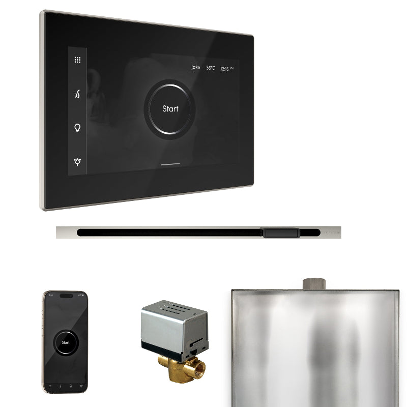Mr Steam XButler Steam Shower Control Package with Black iSteamX Control and Polished Nickel Linear Steamhead