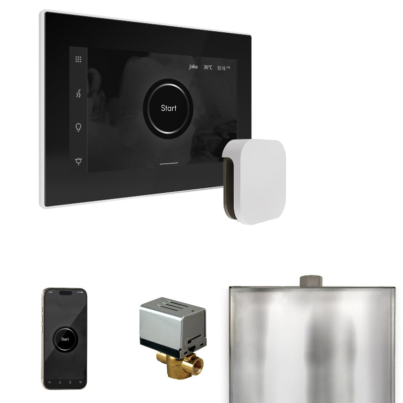 Mr Steam XButler Steam Shower Control Package with Black iSteamX Control and White Aromasteam Steamhead