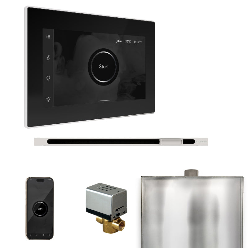 Mr Steam XButler Steam Shower Control Package with Black iSteamX Control and White Linear Steamhead
