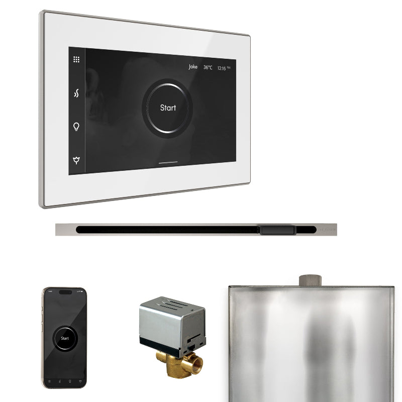 Mr Steam XButler Steam Shower Control Package with White iSteamX Control and Brushed Nickel Linear Steamhead