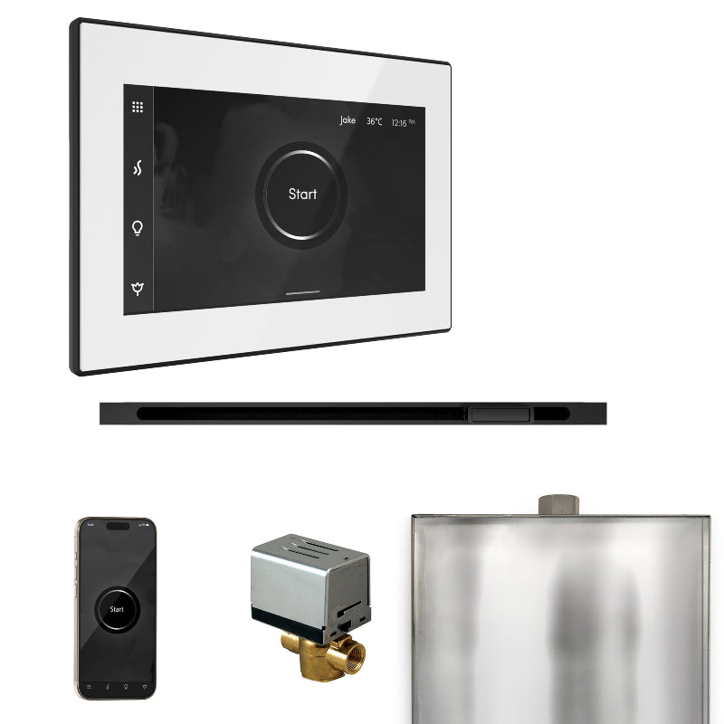 Mr Steam XButler Steam Shower Control Package with White iSteamX Control and Matte Black Linear Steamhead