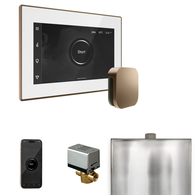 Mr Steam XButler Steam Shower Control Package with White iSteamX Control and Nouveau Bronze Aromasteam Steamhead