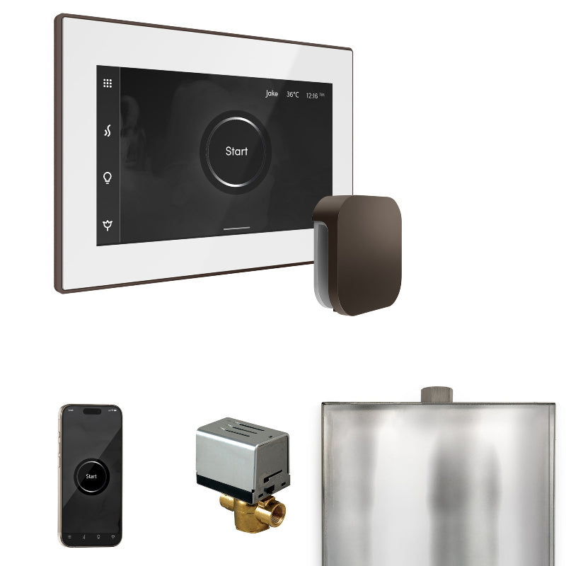 Mr Steam XButler Steam Shower Control Package with White iSteamX Control and Oil Rubbed Bronze Aromasteam Steamhead