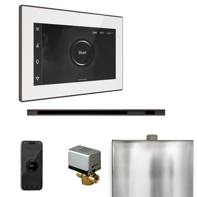 Mr Steam XButler Steam Shower Control Package with White iSteamX Control and Oil Rubbed Bronze Linear Steamhead